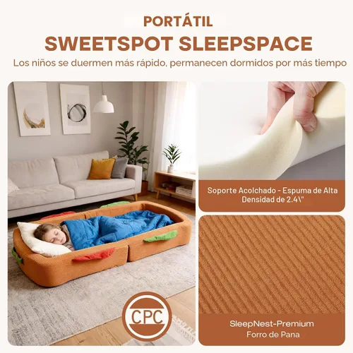 Miniatura 6 de Cama de viaje para niños pequeños, estilo sándwich, camas portátiles para niños pequeños, cuna de viaje plegable de espuma suave para bebés y niños