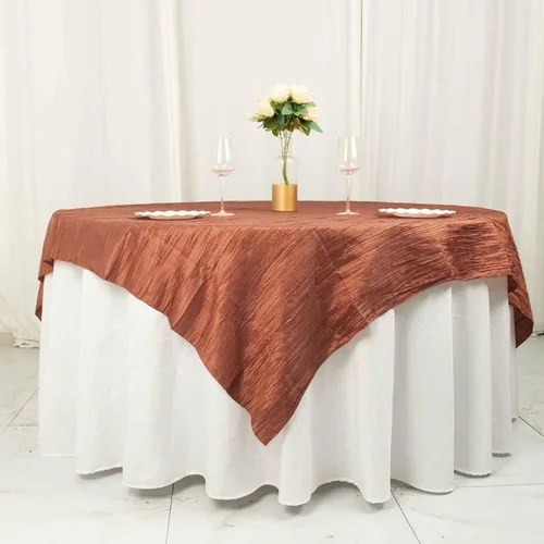 Miniatura 6 de Tableclothsfactory Mantel cuadrado de tafetán arrugado de acordeón beige de 72 x 72 pulgadas