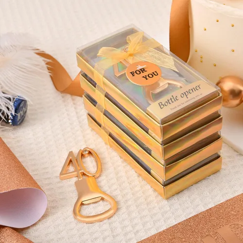 Miniatura 7 de 50 recuerdos dorados de fiesta de cumpleaños número 40 con diamantes de imitación, perfectos para invitados, 40 abridores de botellas de cerveza