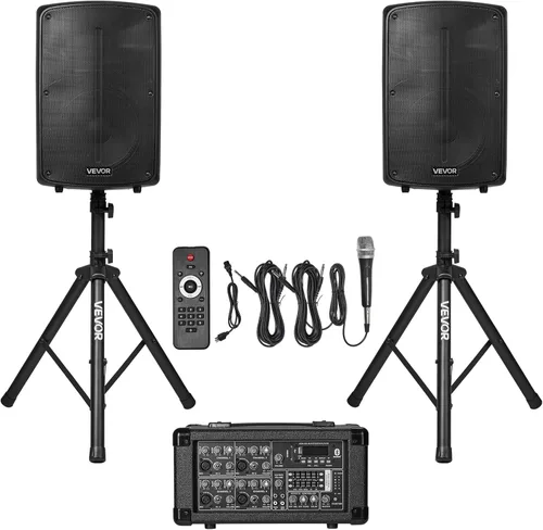 Miniatura 11 de VEVOR Sistema PA portátil, alimentado por 2000 W (PMPO), sistema de sonido con mezclador de 3 canales, altavoces duales, Bluetooth inalámbrico