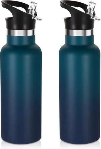 Miniatura 16 de Volhoply Botella de agua aislada para niños de 17 onzas, botellas de agua de acero inoxidable con tapa con pajilla, botella de agua de metal al