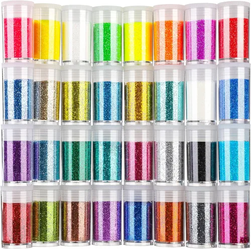 Miniatura 8 de Teenitor - Mezcla de purpurina gruesa y fina para festivales, 32 colores, lentejuelas gruesas, copos iridiscentes de purpurina, cosméticos