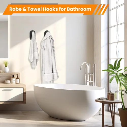 Miniatura 5 de Aikzik Ganchos adhesivos negros resistentes, ganchos de pared para ducha, baño, toalla, abrigo, bata, ganchos de acero inoxidable para colgar