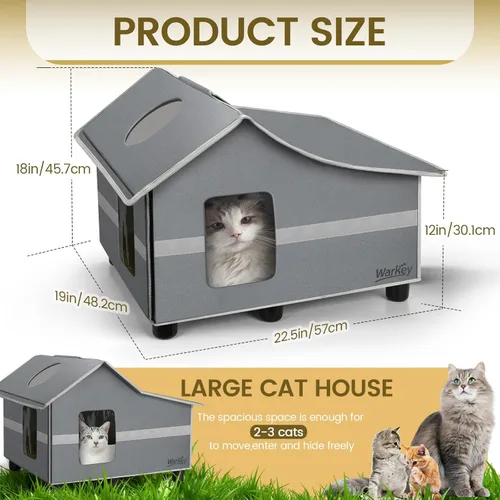 Miniatura 8 de Casa para gatos al aire libre, resistente a la intemperie, casa exterior para gatos salvajes al aire libre, refugio aislado para gatos