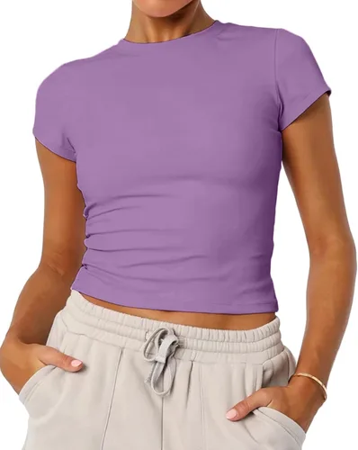Miniatura 15 de Camisetas básicas de manga corta con cuello redondo para mujer de verano Y2K, lindas para salir, camisetas estilo bebé