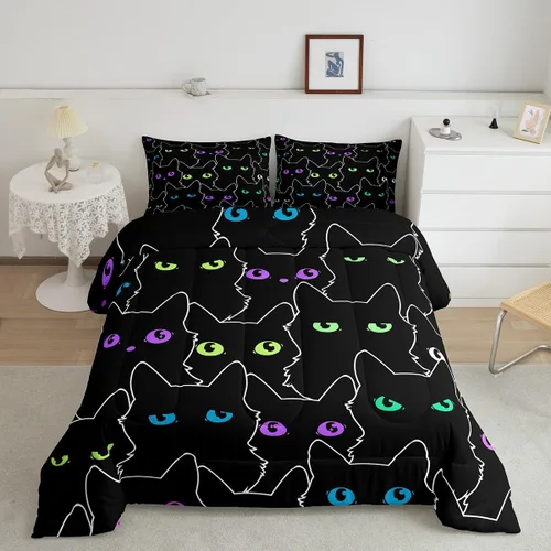 Miniatura 28 de Erosebridal Lindo juego de edredón de gato, tamaño individual, kawaii, fresa, juego de ropa de cama para niñas, diseño de arco iris, edredón rosa