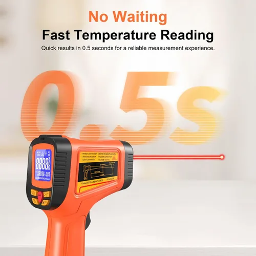 Miniatura 5 de Pistola de termómetro infrarrojo digital de -58°F a 2732°F, pistola de temperatura láser de relación de distancia 50:1 con medición y alarma
