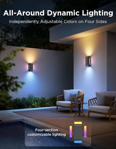 Miniatura 2 de Govee Luz de Pared Exterior Arriba-Abajo, 1 Paquete, 1200LM RGBICWW Luces Inteligentes para Porche Exterior con 64 Modos de Escena, Aplique de Pared