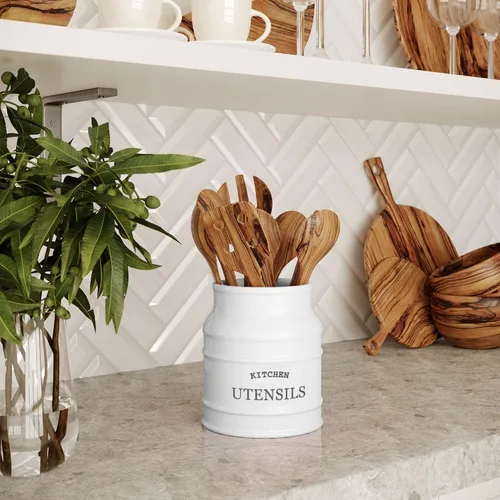Miniatura 5 de Barnyard Designs Soporte de Utensilios de Cerámica de Granja para Encimera de Cocina, Vajilla Rústica Grande, Organizador de Herramientas de Cocina