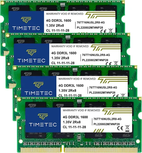 Miniatura 17 de Timetec Premium Kit de memoria Ram de 16 GB (2 x 8 GB) DDR3L/DDR3 1600 MHz PC3L-12800 no ECC sin búfer 1,35 V/1,5 V CL11 2 Rx8 doble rango 204 pines