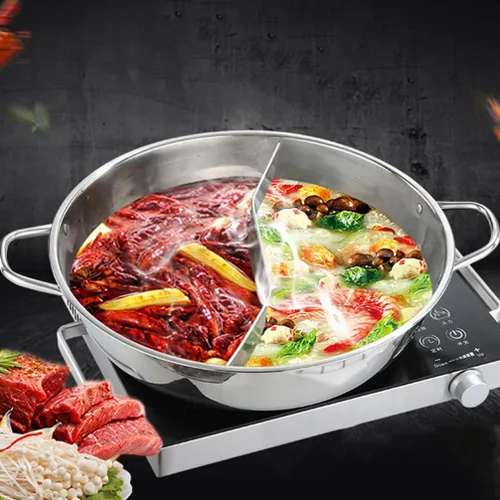 Miniatura 6 de Tofficu Olla caliente de acero inoxidable de 11.02 pulgadas con divisor de doble cara para inducción y estufa de gas, cocina para el hogar