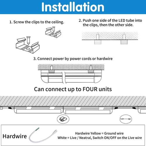 Miniatura 7 de AQIQUUT Luz de Taller LED de 2 pies, Luz de Taller LED, 25W 6500K 3200LM Cubierta Transparente, Luminaria LED T8, Luces de Techo y Taller