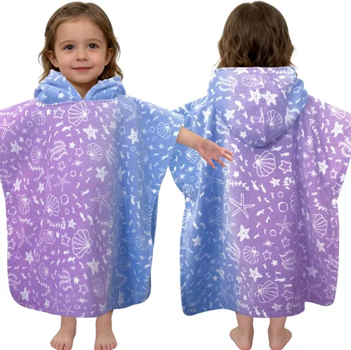 Miniatura 23 de Toallas tipo poncho con capucha para niños pequeños, de gran tamaño (2-4 años, 22 x 22 pulgadas), hechas de 100% algodón suave, toallas absorbentes
