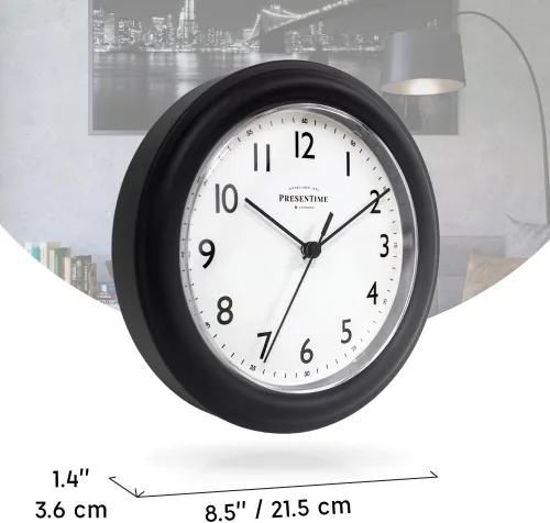 Miniatura 7 de PresenTime & Co. Reloj de pared moderno de 8.5 pulgadas, silencioso, sin tictac, color negro.
