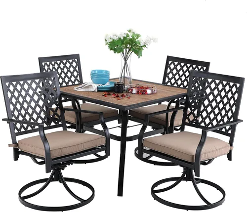 Miniatura 11 de PHI VILLA Juego de 2 sillas de comedor giratorias para exteriores, muebles de patio, mecedoras con cojín, soporta 300 libras para jardín y patio