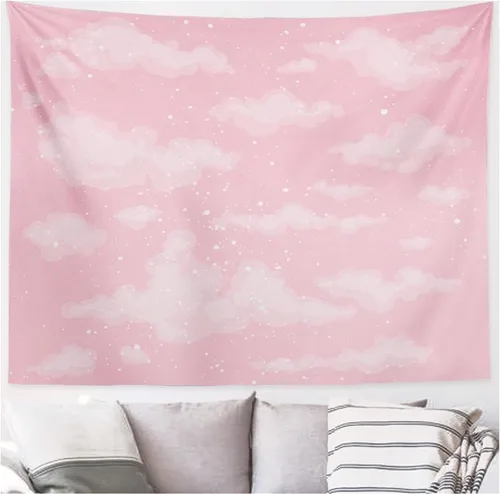 XSHANG Tapiz de nube rosa para decoración de dormitorio, decoración estética del hogar para telón de fondo, bonitos tapices de cielo blanco y cielo,