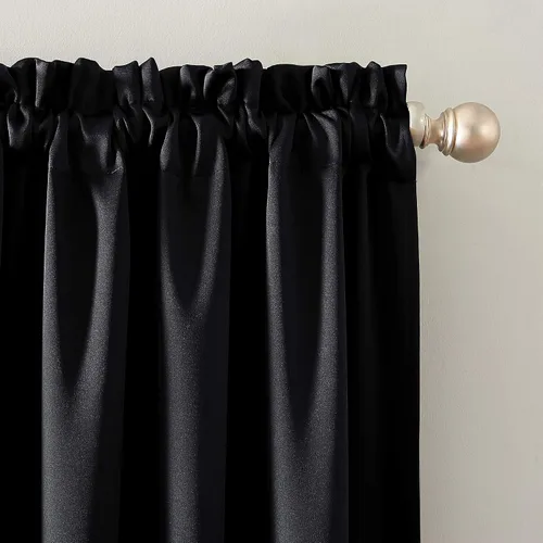 Miniatura 3 de Sun Zero Oslo Panel de cortina de calidad de teatro con bolsillo para varilla totalmente opaca, 52 x 63 pulgadas, negro