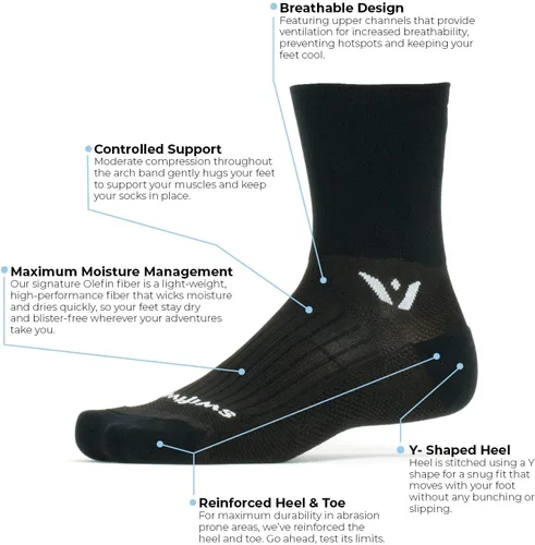 Miniatura 3 de Swiftwick - Performance Four (3 pares) calcetines para correr y ciclismo, máxima durabilidad