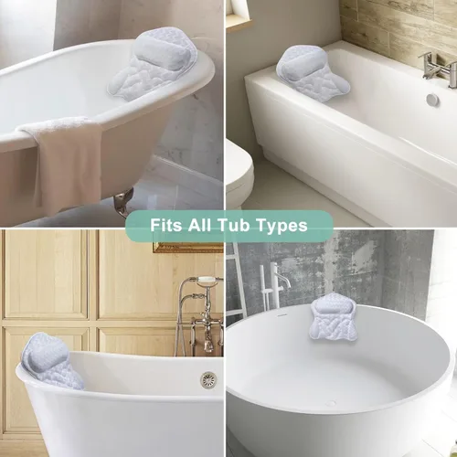 Miniatura 4 de Almohada de baño para bañera, almohada de bañera, almohadas de baño para soporte de cuello y espalda, tela de malla 4D, fuerte succión impermeable