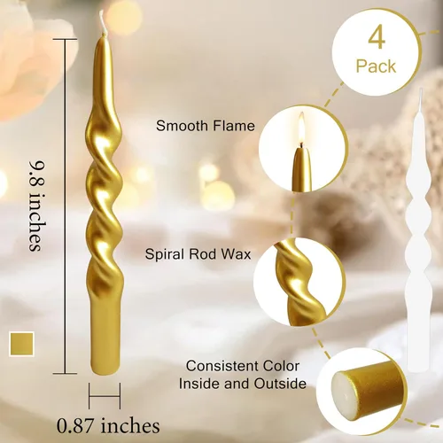 Miniatura 3 de Velas en espiral de Navidad, velas cónicas doradas, 10 pulgadas, sin perfume, para regalo de invierno, vacaciones, Navidad, decoración del hogar