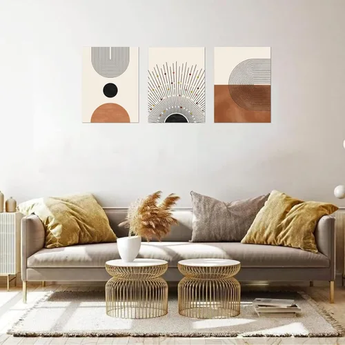 Miniatura 2 de FAEKSUR Juego de 3 arte para pared, moderno de mediados de siglo, línea geométrica neutra, sol, impresiones artísticas abstractas enmarcadas