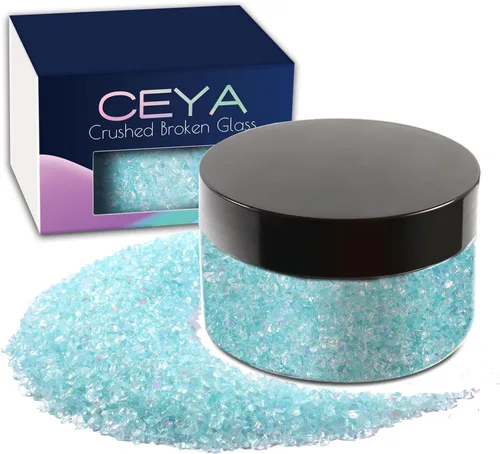 Miniatura 20 de Ceya 5.3 onzas/150g Vidrio Triturado Irregular Azul Neptuno Metálico Chips de Cristal Vidrio Roto Chips Purpurina 2-4mm Manualidades Purpurina