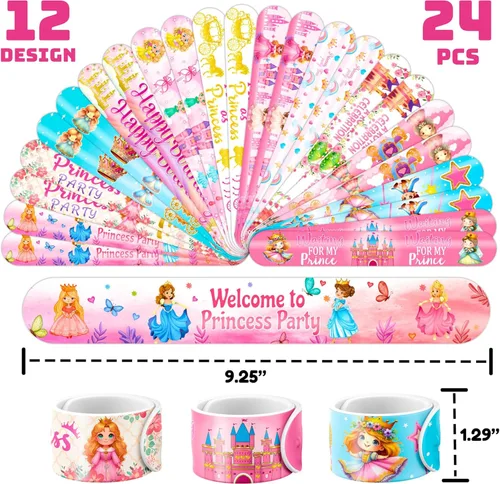 Miniatura 3 de Cherisnowy Juego de 72 piezas de fiesta de princesita – 48 tatuajes temporales y 24 pulseras de bofetada – Bonitos suministros de cumpleaños