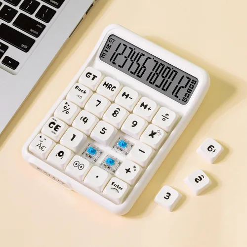 Miniatura 11 de Calculadora de Interruptor Mecánico, 10 Dígitos, Gran Pantalla LCD, Púrpura, Teclas Grandes, Estética