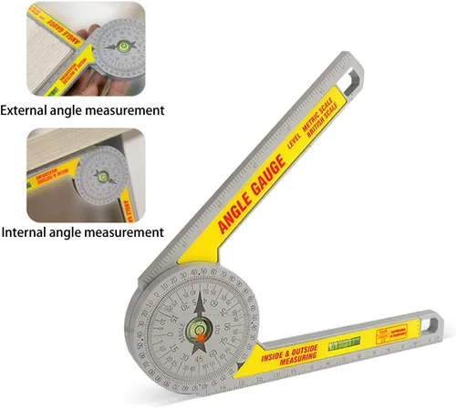 Miniatura 6 de Regla de ángulo transportadora de sierra ingletadora, herramienta de medición de 360 grados, medidor de ángulo con nivel de burbuja de alta
