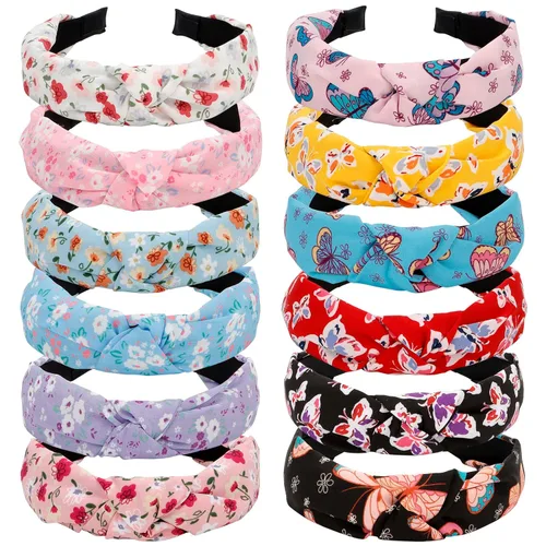 Miniatura 9 de VELSCRUN Diademas anudadas para mujer, 12 unidades, diadema ancha, estilo bohemio, turbante, banda elástica para el cabello, accesorios