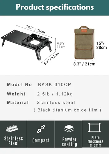 Miniatura 2 de CAMPINGMOON - Mesa de campamento individual pequeña con escudo térmico de acero inoxidable, ligera, compacta con bolsa de almacenamiento para estufa