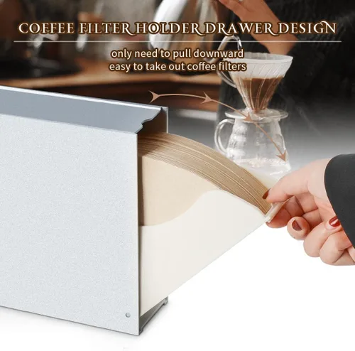 Miniatura 3 de Soporte de filtro de café en forma de cono – Soporte de filtro de papel plateado esmerilado para verter sobre café, dispensador para mostrador