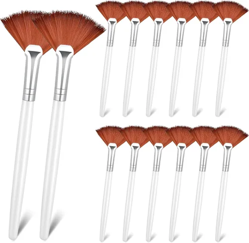 Patelai 14 cepillos aplicadores de abanico, cepillos de máscara para herramientas de maquillaje facial para cosméticos faciales (marrón)