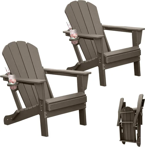 Miniatura 12 de Juego de 2 sillas Adirondack plegables de madera, sillas de madera para jardín al aire libre, silla de patio de madera de cedro maciza para jardín