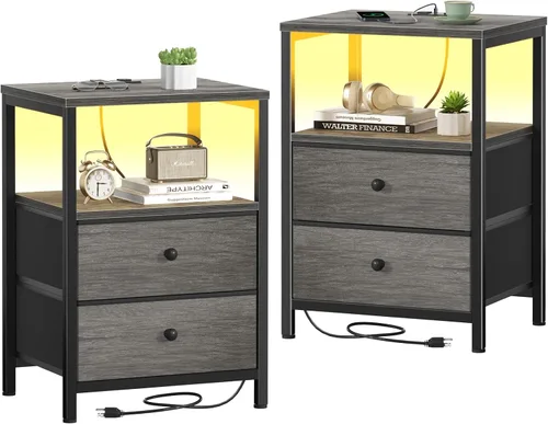 Miniatura 20 de BOLUO Cómoda alta con cajones, mesita de noche blanca con estación de carga y luz LED, cómoda pequeña de 4 cajones en blanco para dormitorio
