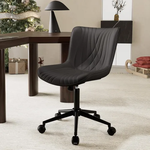 Miniatura 14 de YOUTASTE Silla de oficina marrón café, moderna silla de escritorio sin brazos con ruedas, ajustable, giratoria, mecedora, sillas de estudio