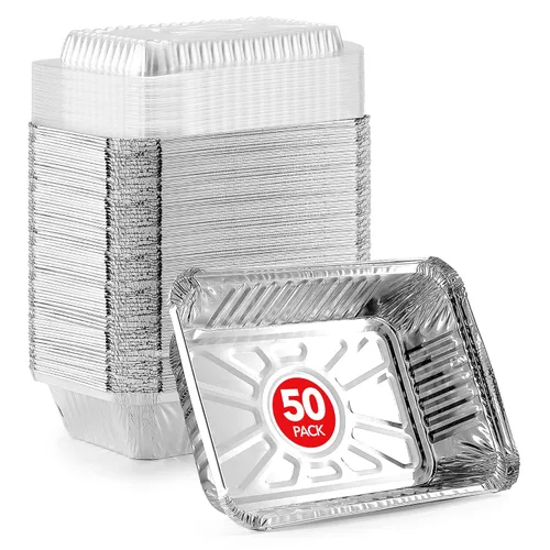Miniatura 8 de Stock Your Home Sartenes pequeñas de aluminio de 2 libras con tapas (paquete de 100) con papel de aluminio y tapa de plástico transparente