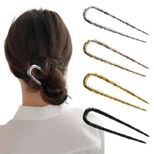 4 horquillas de metal con forma de U, horquillas de pelo para moños, accesorios para mujeres y niñas y todo tipo de cabello, elegante y elegante