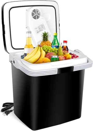 ZENY Mini refrigerador eléctrico enfriador y calentador para automóvil - Refrigerador de automóvil de 12 V CC con mango de bloqueo automático,