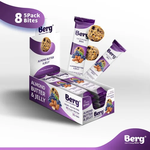 Miniatura 7 de Berg Bites Bocaditos de mantequilla de almendras y gelatina a base de plantas, vegano, sin gluten, 0.18 onzas de proteína, 0.18 onzas de fibra, caja