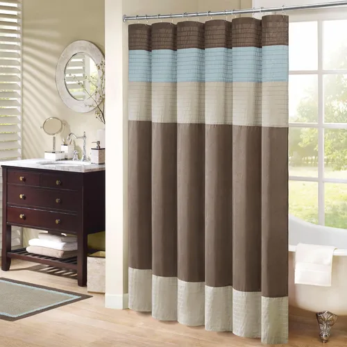 Madison Park Amherst Cortina de Ducha para Baño de Seda Sintética con Rayas Pieced Moderna Cortina de Baño de Microfibra, 72x72 Pulgadas, Azul