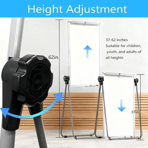 Miniatura 2 de KIZZBY Pizarra blanca de doble cara con soporte, 36 x 24 pulgadas, caballete magnético portátil, soporte en U, altura ajustable y rotación de 360°