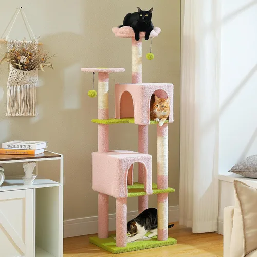Miniatura 15 de MUTTROS Árbol de flores para gatos, torre para gatos de 28 pulgadas con acogedora percha de flores, hamaca grande para gatos pequeños