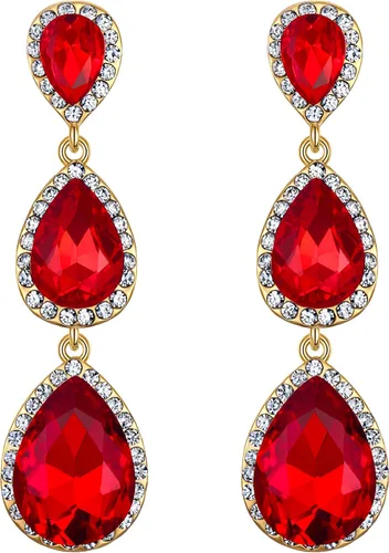 Miniatura 98 de EleQueen Pendientes de cristal austriaco en tono dorado para mujer, forma de pera de 2.5 pulgadas, color esmeralda