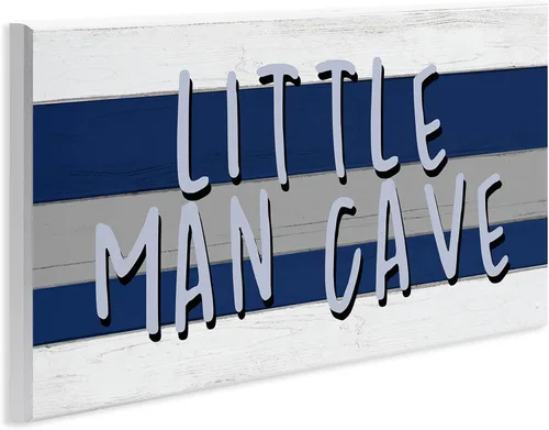 Miniatura 3 de Stupell Industries Letrero para sala de juegos con diseño de cueva de hombre pequeño, color azul y blanco, diseñado por Kim Allen Art, 7 x 17
