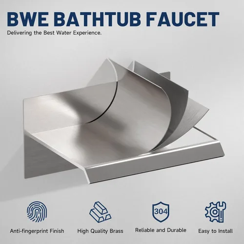 Miniatura 5 de BWE Grifo de bañera de montaje en pared dorado cepillado de una sola manija grifo de bañera moderno con válvula empotrada llenador de alto flujo