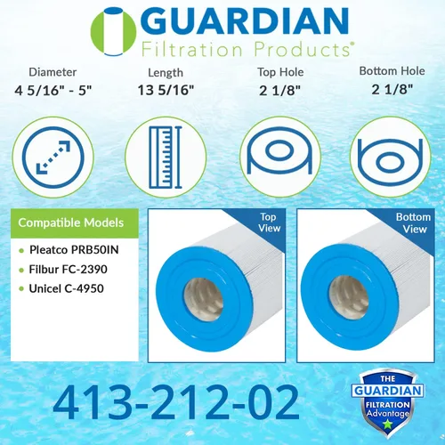 Miniatura 2 de Guardian Filtration Products Cartucho de filtro de spa 413-212-02 de repuesto para Pleatco PRB50IN, Unicel C-4950, Filbur FC-2390 413-212-02