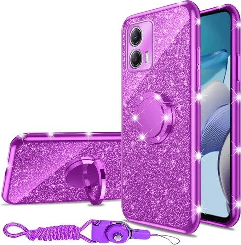 Miniatura 29 de nancheng Funda de teléfono con purpurina para Motorola Moto One 5G Ace (One 5G UW Ace) funda de TPU suave con anillo giratorio de 360°, funda