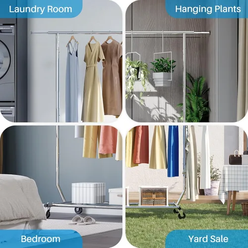Miniatura 9 de HOKEEPER Perchero para ropa, percheros enrollables para colgar ropa, perchero portátil con ruedas bloqueables, perchero de ropa resistente de uso