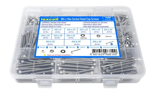 Miniatura 124 de iexcell 25 piezas M4 x 60/65/70/75/3.150 in paso de rosca 0.028 in acero inoxidable 304 cabeza hexagonal Tornillos Tornillos surtido Kit